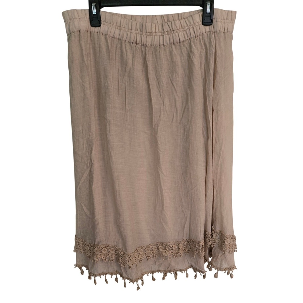 Krazy Kat Boho Hippie Festival Lined Skirt Crochet Lace Trim Beige Size L